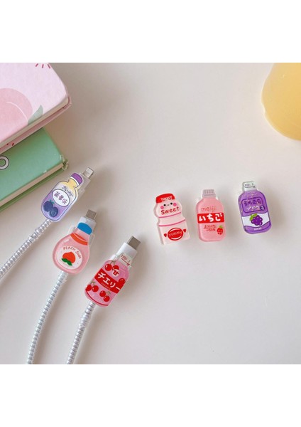 Apple Veri Kablosu Kapağına Uygulanabilir Huawei Oppo Vivo Meyve Şişesi Şeffaf Karikatür Bite Veri Koruma Kapağı (Yurt Dışından)