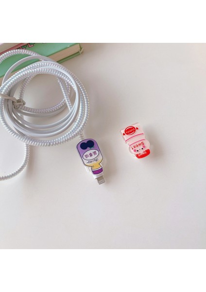 Apple Veri Kablosu Kapağına Uygulanabilir Huawei Oppo Vivo Meyve Şişesi Şeffaf Karikatür Bite Veri Koruma Kapağı (Yurt Dışından) fiyatları