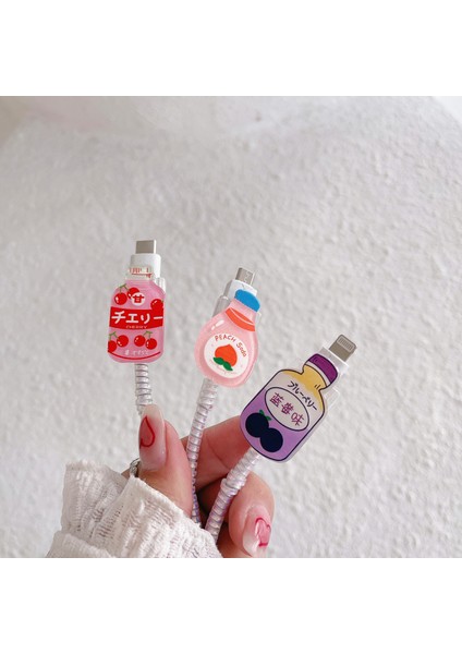 Apple Veri Kablosu Kapağına Uygulanabilir Huawei Oppo Vivo Meyve Şişesi Şeffaf Karikatür Bite Veri Koruma Kapağı (Yurt Dışından) modelleri