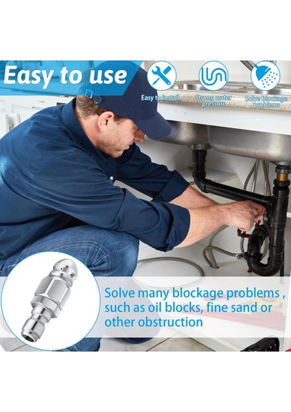 Xhhdqes 2 Paket Basınçlı Yıkama Kanalizasyon Jetter Memesi, 1/4 Inç Paslanmaz Çelik Kanalizasyon Ucu Yüksek Basınçlı Tahliye Jeti Hortum Borusu (Yurt Dışından)