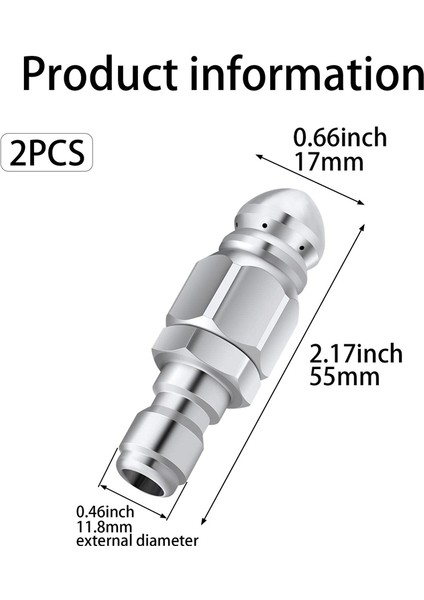 Xhhdqes 2 Paket Basınçlı Yıkama Kanalizasyon Jetter Memesi, 1/4 Inç Paslanmaz Çelik Kanalizasyon Ucu Yüksek Basınçlı Tahliye Jeti Hortum Borusu (Yurt Dışından) modelleri