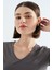 Gri Basic Kısa Kol Standart Kalıp V Yaka Kadın T-Shirt - 97145 4