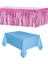 Plastik Mavi Masa Örtüsü - Pembe Metalize Masa Eteği Püskülü 1