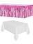 Plastik Beyaz Masa Örtüsü - Pembe Metalize Masa Eteği Püskülü 1