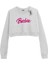 Basic Crop Bisiklet Yaka Uzun Kollu Barbie Yazılı Beyaz Sweatshirt 1