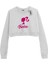 Basic Crop Bisiklet Yaka Uzun Kollu Barbie Baskılı Beyaz Sweatshirt 1