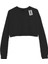 Basic Crop Bisiklet Yaka Uzun Kollu Siyah Sweatshirt 1