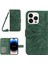 Iphone 14 Pro Max HT04 Için Şok Geçirmez Telefon Kılıfı Baskılı Ayçiçeği Cilt Touch Pu Deri Deri Stand Cüzdan Koruyucusu Omuz Kayış-Dark Yeşil (Yurt Dışından) 1