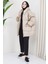 Kapşonlu Oversize Şişme Mont Bej HM2314 1