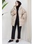 Kapşonlu Oversize Şişme Mont Bej HM2314 3