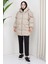 Kapşonlu Oversize Şişme Mont Bej HM2314 4