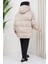 Kapşonlu Oversize Şişme Mont Bej HM2314 5