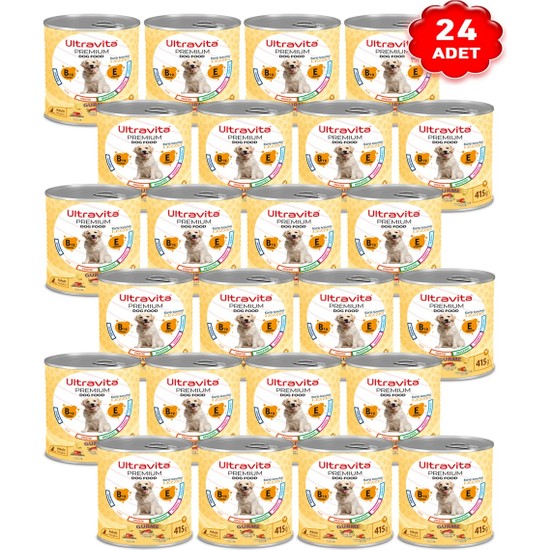 Ultravita Premium Yüksek Proteinli Gurme Etli Yaş Köpek Maması 415 GR X 24 Adet Tahılsız