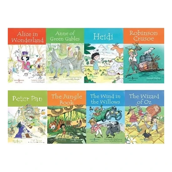 İş Bankası Kültür Yayınları Heidi - Peter Pan - Robinson Crusoe - Alice In Wonderland - The Jungle Book / 8 Kitap Set - Ingilizce