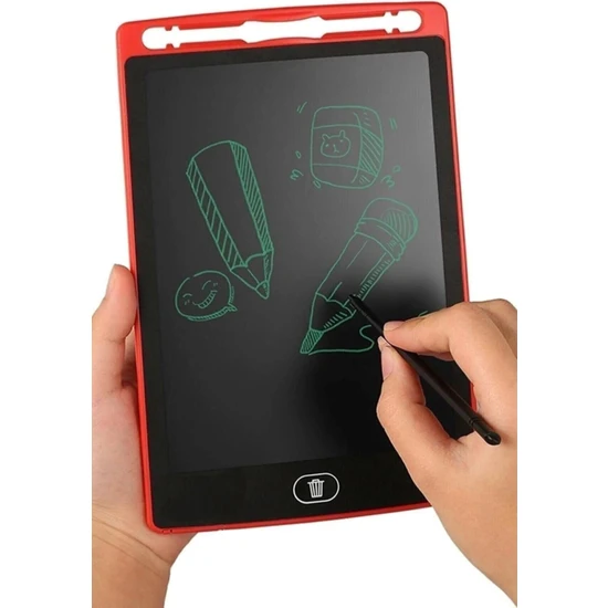 Bizimevde Grafik Digital Çocuk Yazı Çizim Tableti LCD 8.5 Inc Ekranlı Bilgisayar Kalemli 8,5 Inch Kırmızı