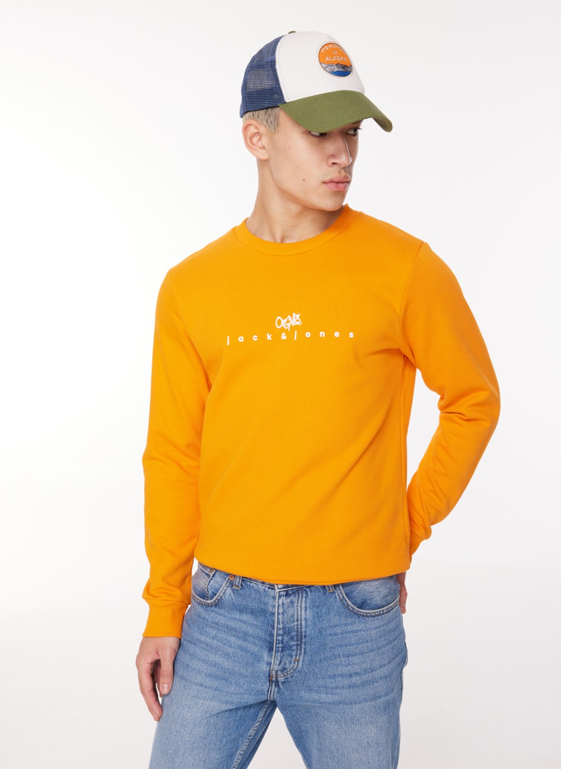 Jack & Jones Bisiklet Yaka Turuncu Erkek Sweatshırt 12261180_JORSILVERLAKE Sweat Crew görsel 2