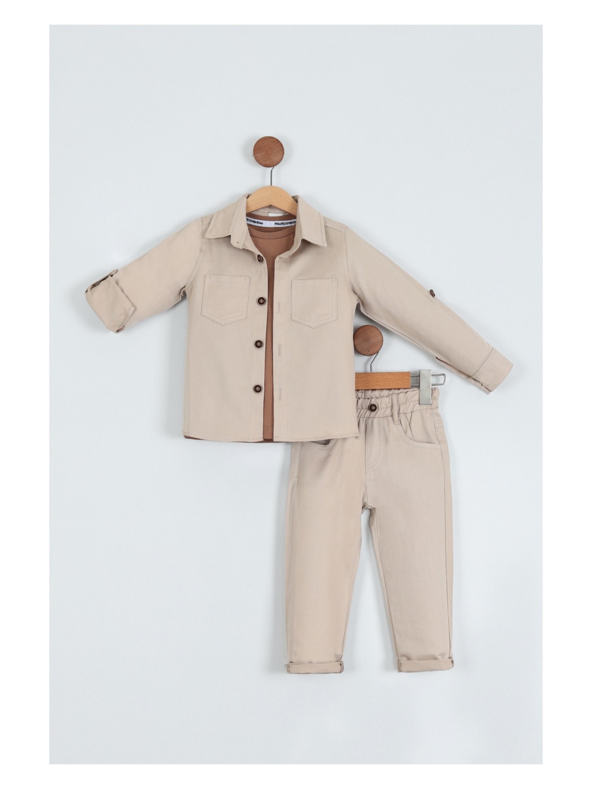 Pollito Erkek Çocuk Pamuklu Gömlek Tişört Pantolon 3'lü Alt Üst Takım - Görsel 4