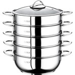 OMS 6090-C 6 Parça Paslanmaz Çelik Buharlı Pişirici Cam Kapak 28x10 cm 5,80 Litre Özbek Mantı Tencere