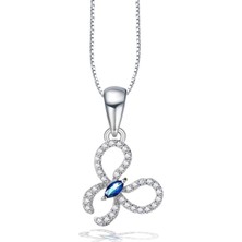 Safir Taşlı Işıltılı Kelebek Diamond Butterfly Kadın Gümüş Kolye