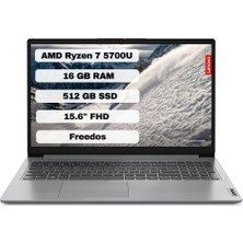 Lenovo Ideapad 1 15ALC7 Amd Ryzen 7 5700U 16GB 512GB SSD Freedos 15.6" Fhd Taşınabilir Bilgisayar 82R4006FTR16