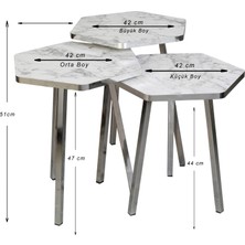 3 LÜ ZİGON SEHPA Vionessa Furniture HEXAGON COFFE TABLE METAL P20 LEGS COVE SILVER CAR