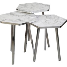 3 LÜ ZİGON SEHPA Vionessa Furniture HEXAGON COFFE TABLE METAL P20 LEGS COVE SILVER CAR