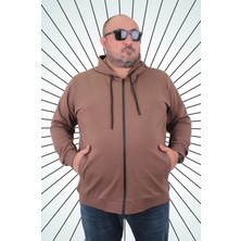 Moc Grande  Büyük Beden Basic Mevsimlik Fermuarlı Kapüşonlu Sweat 22751 Taba