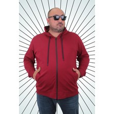 Moc Grande  Büyük Beden Basic Mevsimlik Fermuarlı Kapüşonlu Sweat 22751 Bordo