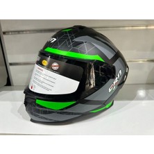 CRN Kask FS-867 Mat Black/grey/green Güneş Vizörlü