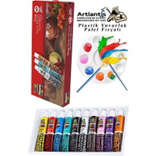 Artlantis Guaj Boya 10 Renk Nova Color 9 ml Tüp 1 Paket 10 Lu Guaj Boya Seti ve Yuvarlak Resim Paleti Fırçalı 1 Paket 10 Hazneli Boya Paleti Sanatsal Boyalar Için Palet Guaj Boya