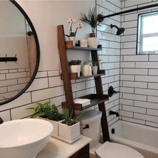 Ela Wood Working Doğal Ahşap Banyo Klozet Üzeri Dekoratif Tasarım Raf