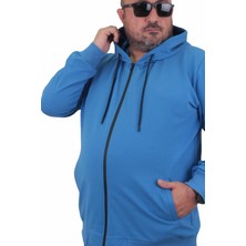 Moc Grande  Büyük Beden Basic Mevsimlik Fermuarlı Kapüşonlu Sweat 22751 Saks