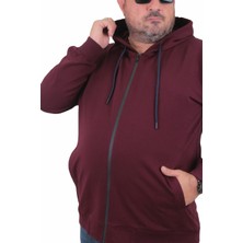 Moc Grande  Büyük Beden Basic Mevsimlik Fermuarlı Kapüşonlu Sweat 22751 Murdum