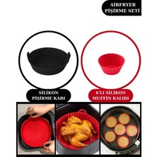 Silicolife Onikiden Airfryer Silikon Pişirme Kabı ve 6’lı Kek Muffin Kalıbı Set- Tüm Hava Fritözleriyle Uyumlu