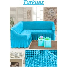 Kanway Bürümcük L Köşe Koltuk Örtüsü. Etekli Streç Esnek Lastikli, Kollu Köşe Kılıfı.