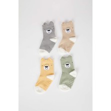 DeFacto Hayvan Desenli Kaydırmaz Taban 4'lü Pamuklu Uzun Çorap Erkek Bebek B7265A5NS