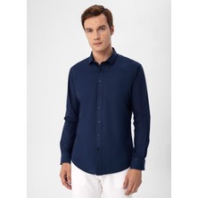 Süvari Slim Fit Klasik Yaka Düz Lacivert Erkek Gömlek GM1007100544