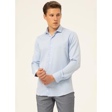 Süvari Slim Fit Klasik Yaka Armürlü Mavi Erkek Gömlek GM2024700418