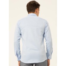Süvari Slim Fit Klasik Yaka Armürlü Mavi Erkek Gömlek GM2024700418