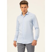 Süvari Slim Fit Klasik Yaka Armürlü Mavi Erkek Gömlek GM2024700418