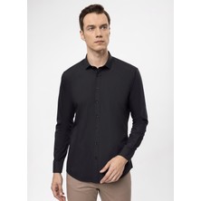 Süvari Slim Fit Klasik Yaka Düz Siyah Erkek Gömlek GM1007100548