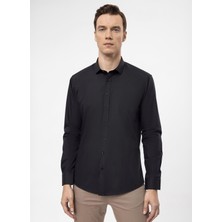 Süvari Slim Fit Klasik Yaka Düz Siyah Erkek Gömlek GM1007100548