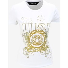 Just Cavalli Bisiklet Yaka Baskılı Beyaz Kadın T-Shirt 75PAHF03
