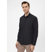 Süvari Slim Fit Klasik Yaka Düz Siyah Erkek Gömlek GM1007100562