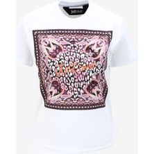 Just Cavalli Bisiklet Yaka Baskılı Beyaz Kadın T-Shirt 75PAHF04