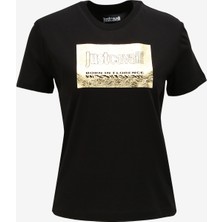 Just Cavalli Bisiklet Yaka Baskılı Siyah Kadın T-Shirt 75PAHG06
