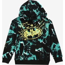 Never Say Never Erkek Çocuk Siyah - Yeşil Kapüşonlu Oversize Baskılı Batman Sweatshirt