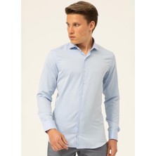 Süvari Slim Fit Klasik Yaka Armürlü Mavi Erkek Gömlek GM2024700405