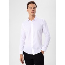 Süvari Slim Fit Klasik Yaka Armürlü Beyaz Erkek Gömlek GM2024700448
