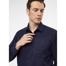 Süvari Regular Fit Klasik Yaka Armürlü Siyah Erkek Gömlek GM2025000296